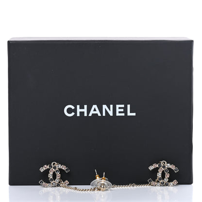 Chanel Crystal CC Drop Earrings Pink Grey Gold 5 of 5