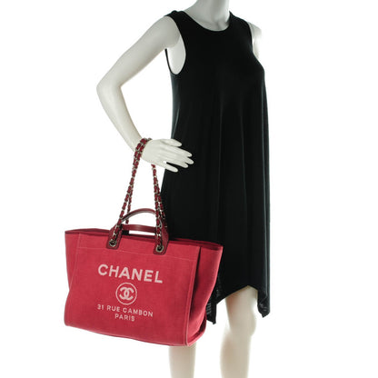 Chanel Canvas Large Deauville Tote Red 2 of 8