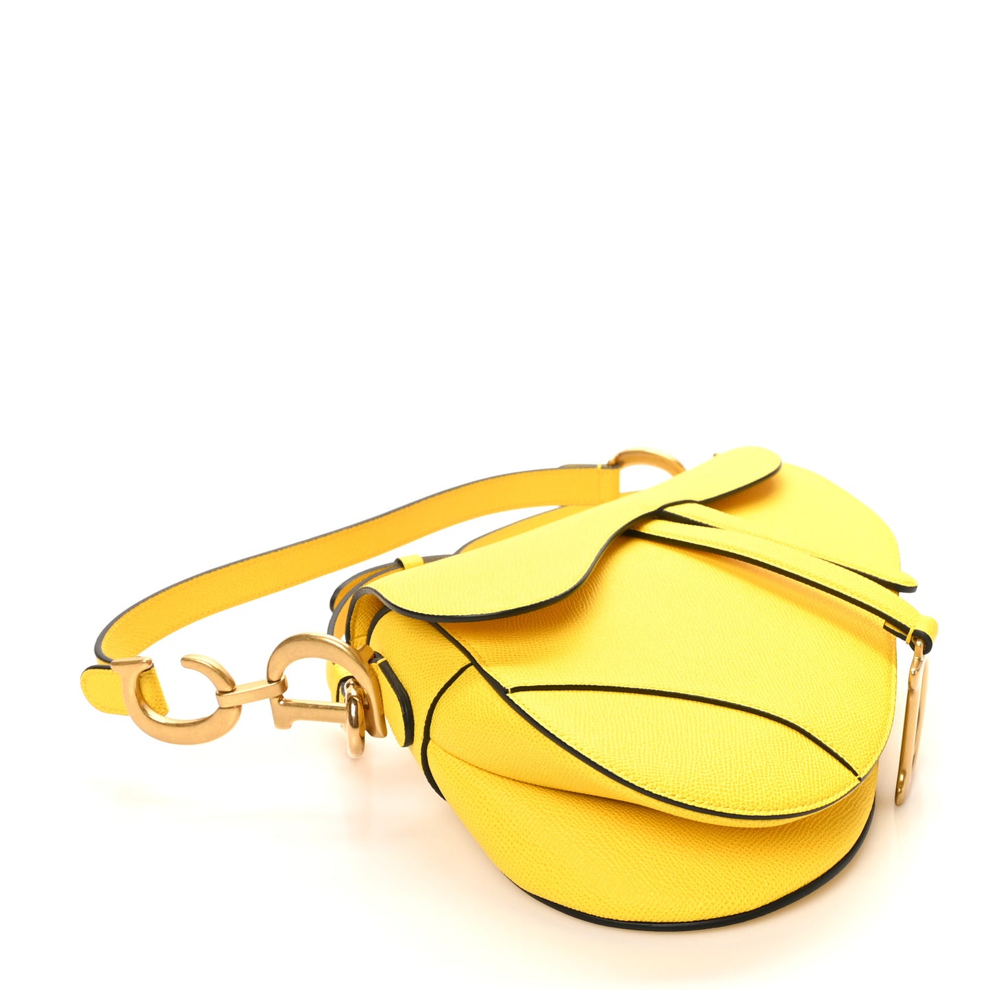 Grained Calfskin Saddle Bag With Strap Yellow