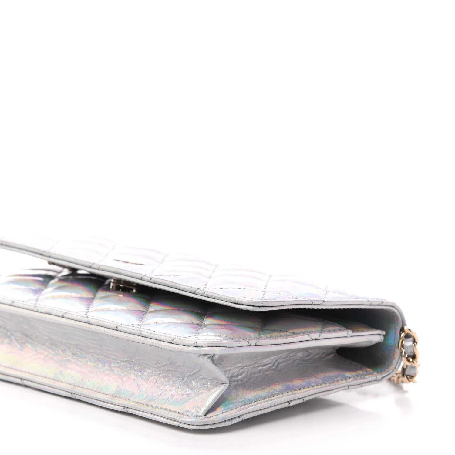 Chanel Iridescent Goatskin Quilted Wallet On Chain WOC Silver 10 of 12