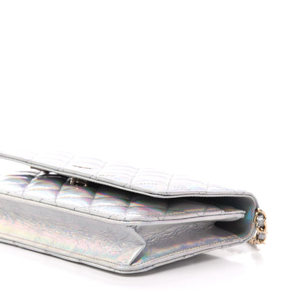 Chanel Iridescent Goatskin Quilted Wallet On Chain WOC Silver 10 of 12
