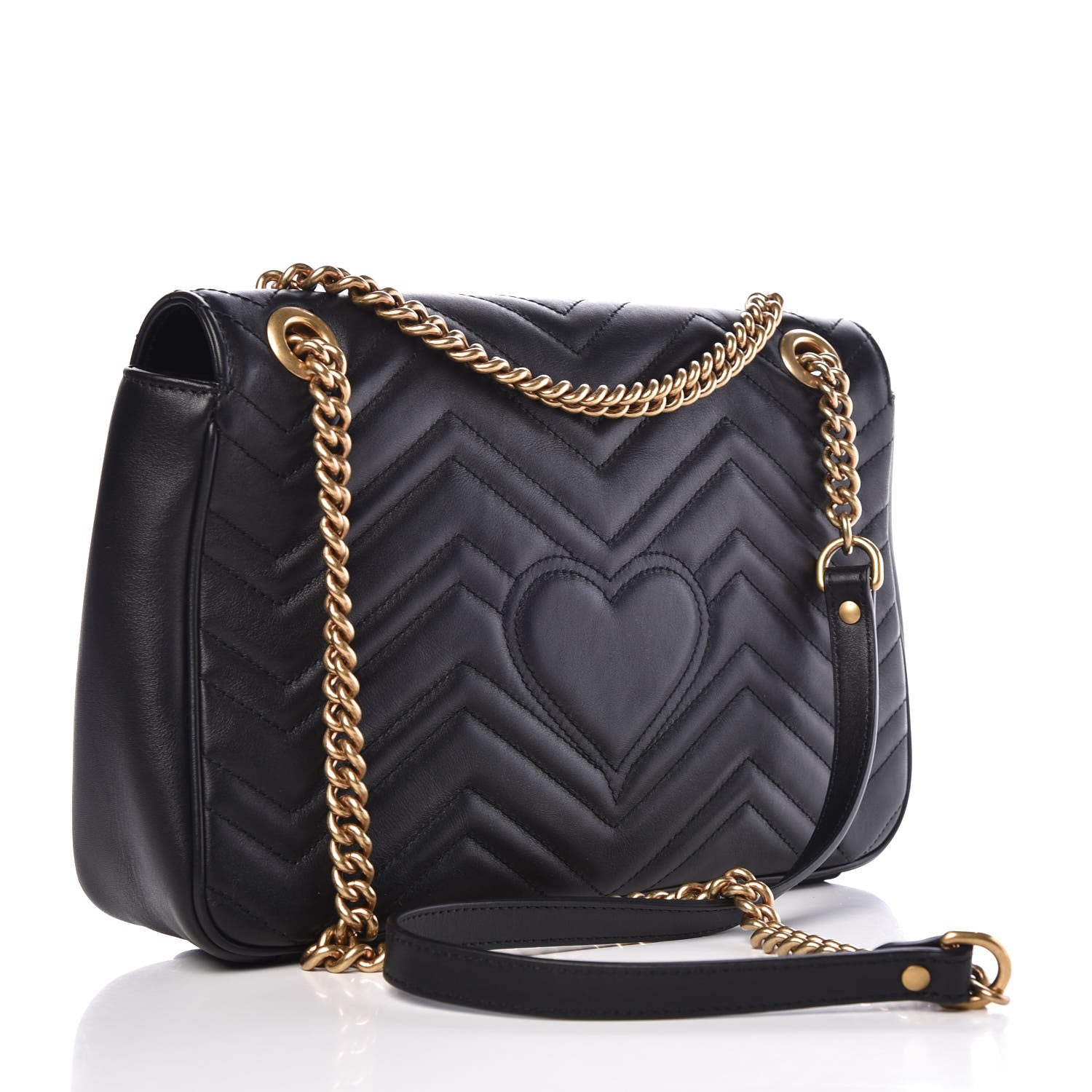 Gucci Calfskin Matelasse Medium GG Marmont Shoulder Bag Black 3 of 8