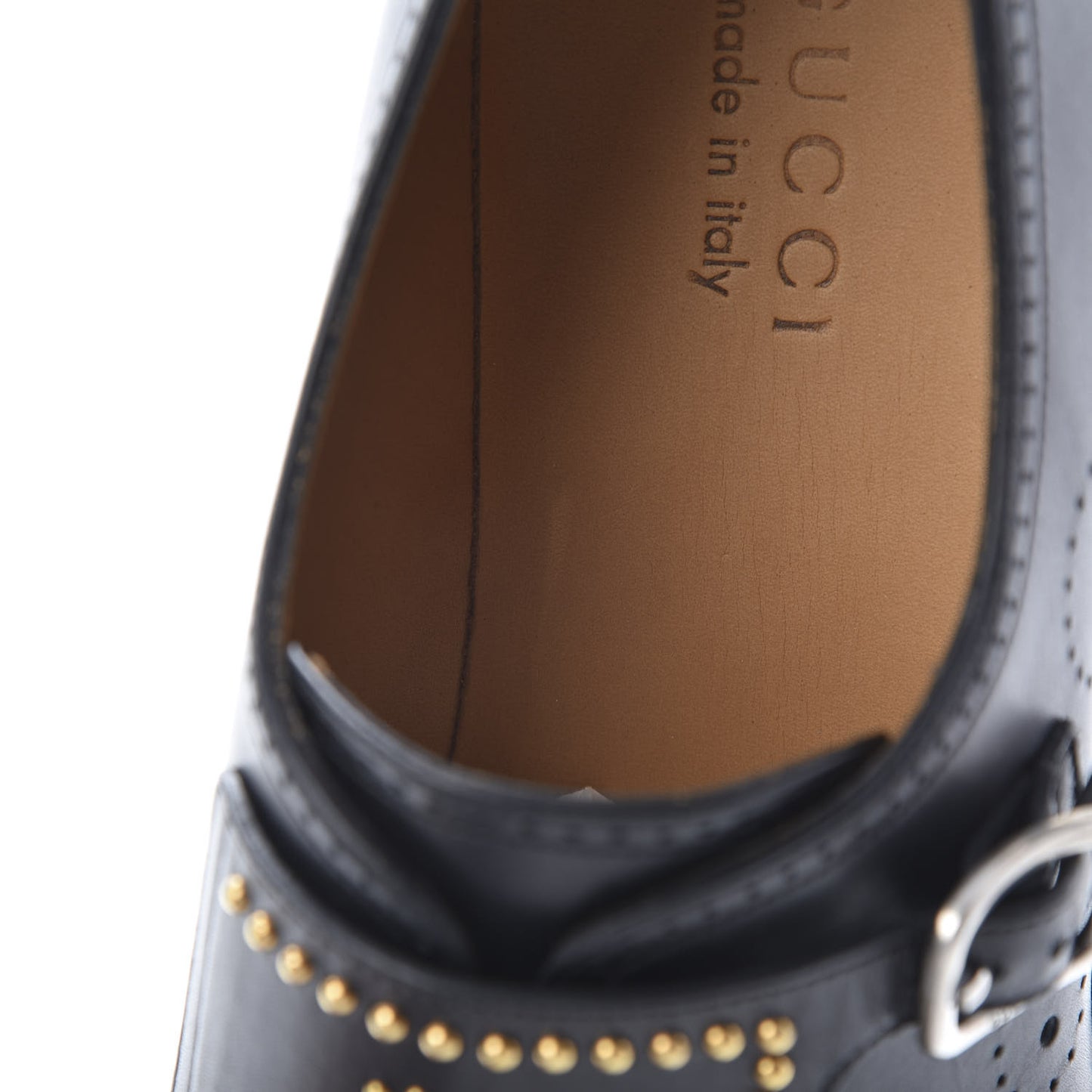 Calfskin Perforated Studded Mens Medallion Toe Double Monk Strap Loafers 8 Black