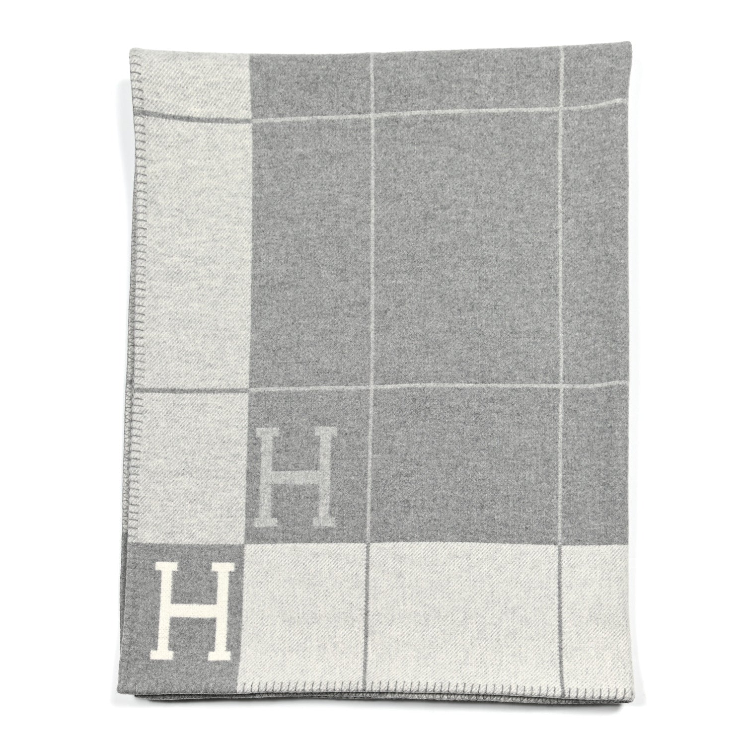 Hermes Wool Cashmere Avalon III Blanket Ecru Gris Clair 1 of 3