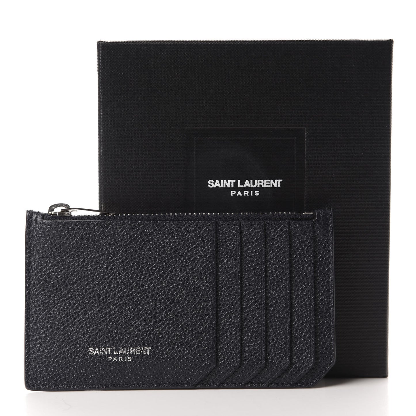 Grained Calfskin 5 Fragments Zip Pouch Card Holder Black