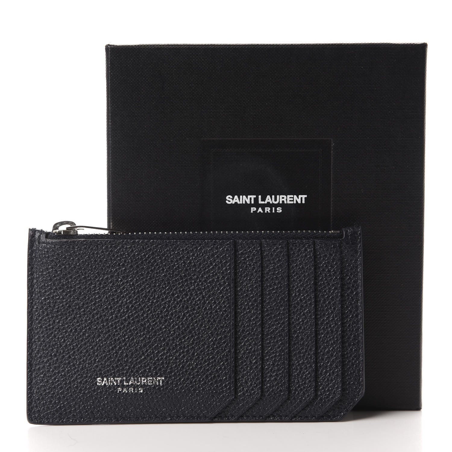 Saint Laurent Grained Calfskin 5 Fragments Zip Pouch Card Holder Black 8 of 8