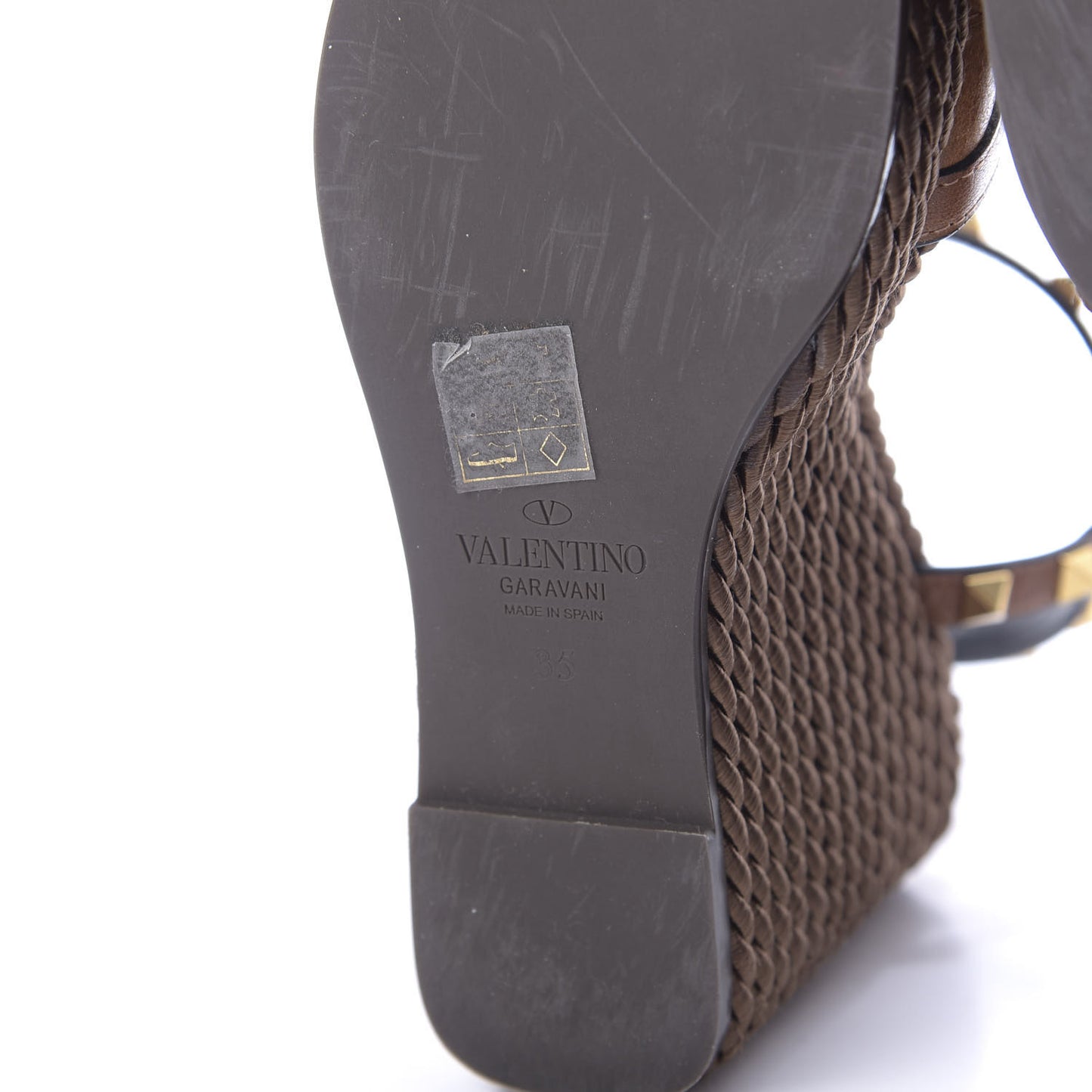 Calfskin Rockstud Torchon Espadrille Wedge Sandals 35 Cuoio