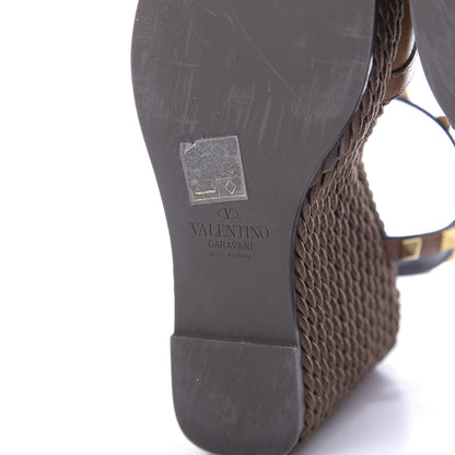 Valentino Garavani Calfskin Rockstud Torchon Espadrille Wedge Sandals 35 Cuoio 9 of 11