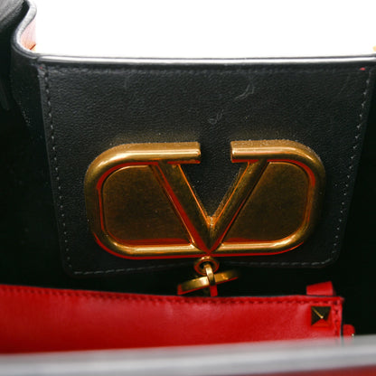 Valentino Garavani Grained Calfskin Butterfly Embossed Medium VLogo Escape Shopper Bag Red Black 7 of 17