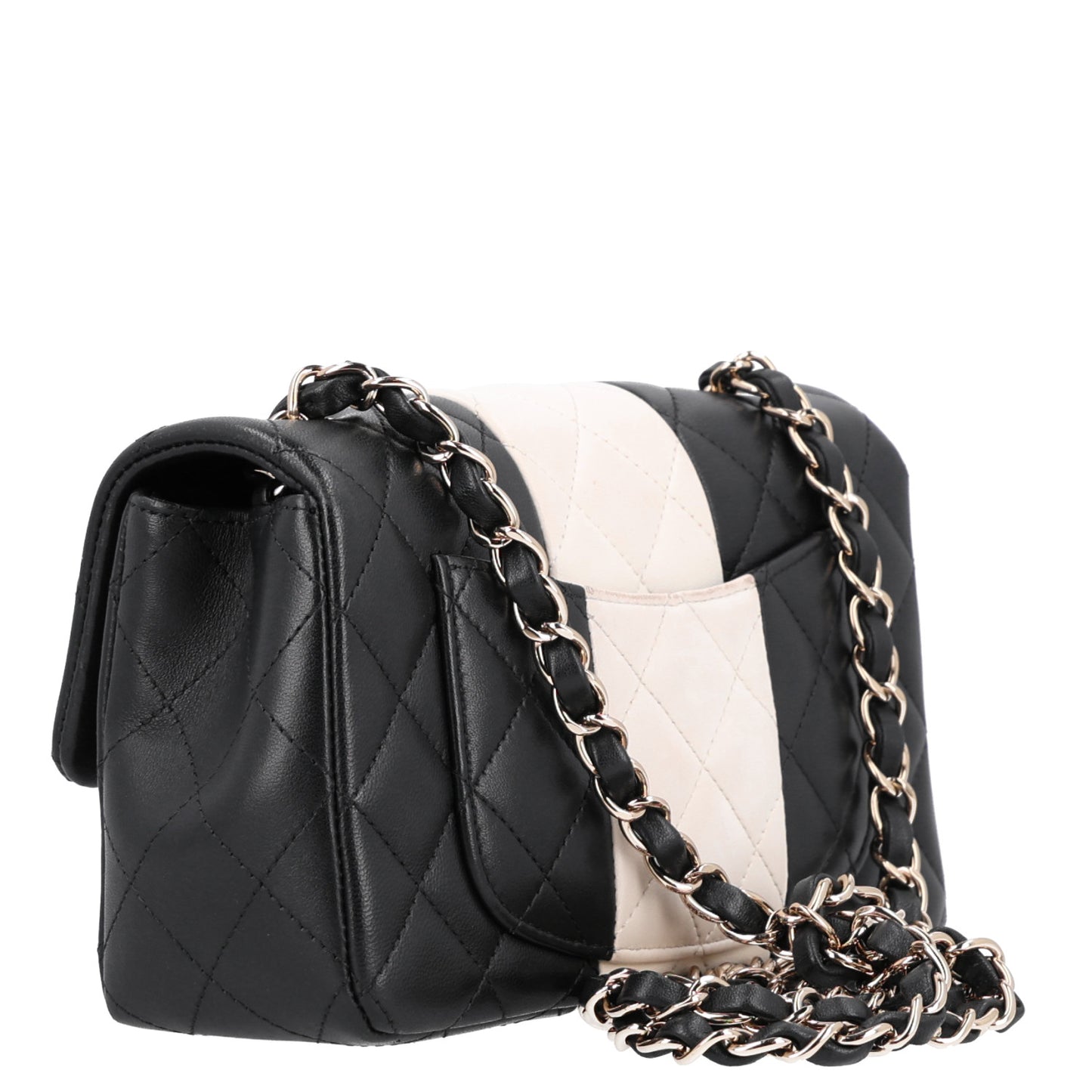 Lambskin Quilted Mini Rectangular Flap White Black