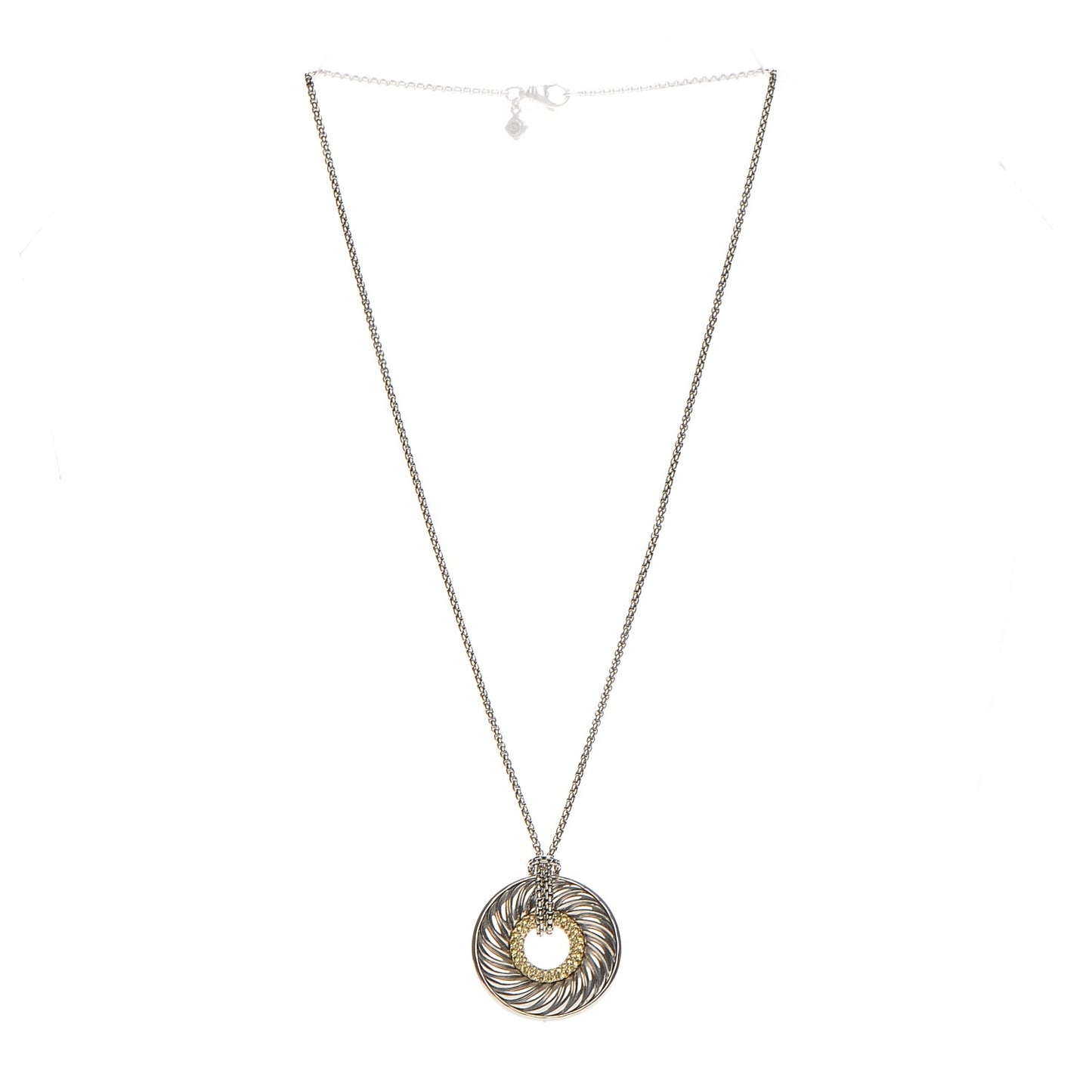 Sterling Silver 18K Yellow Gold Sapphire Cable Disc Necklace