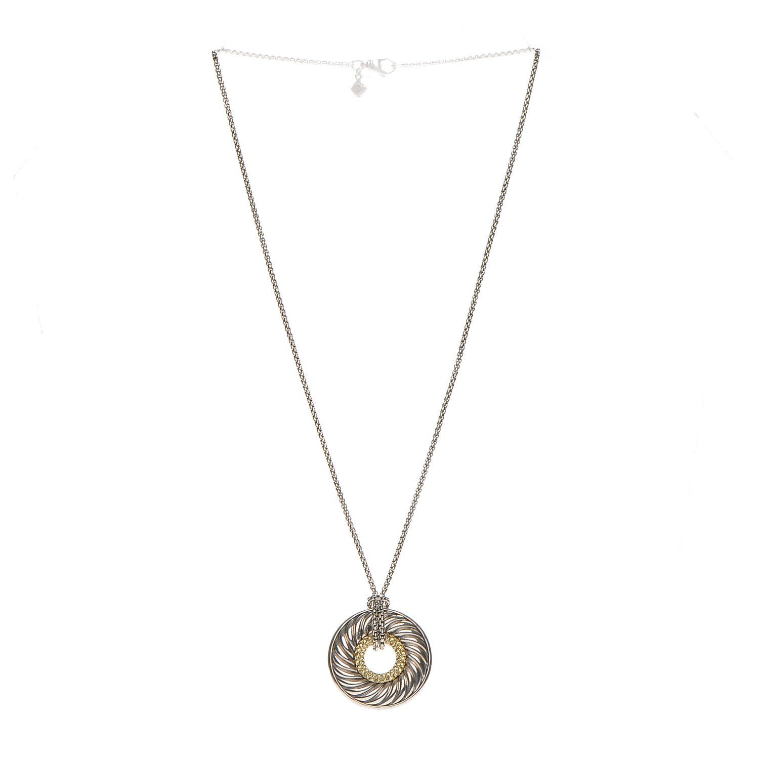 David Yurman Sterling Silver 18K Yellow Gold Sapphire Cable Disc Necklace 3 of 5