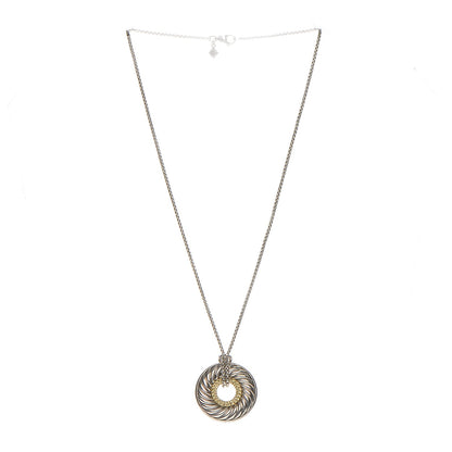 David Yurman Sterling Silver 18K Yellow Gold Sapphire Cable Disc Necklace 3 of 5