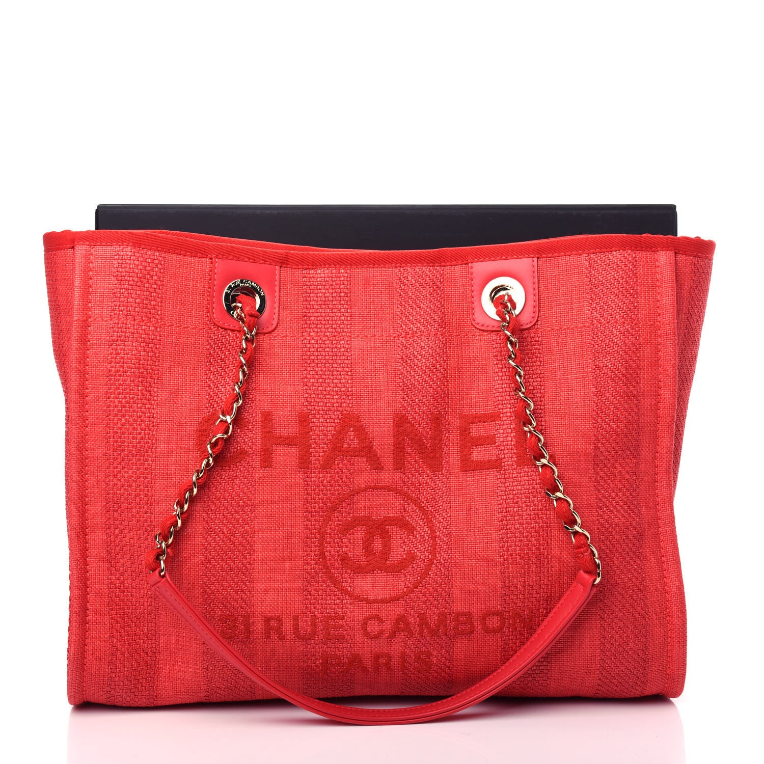 Chanel Mixed Fibers Striped Small Deauville Tote Red 11 of 11