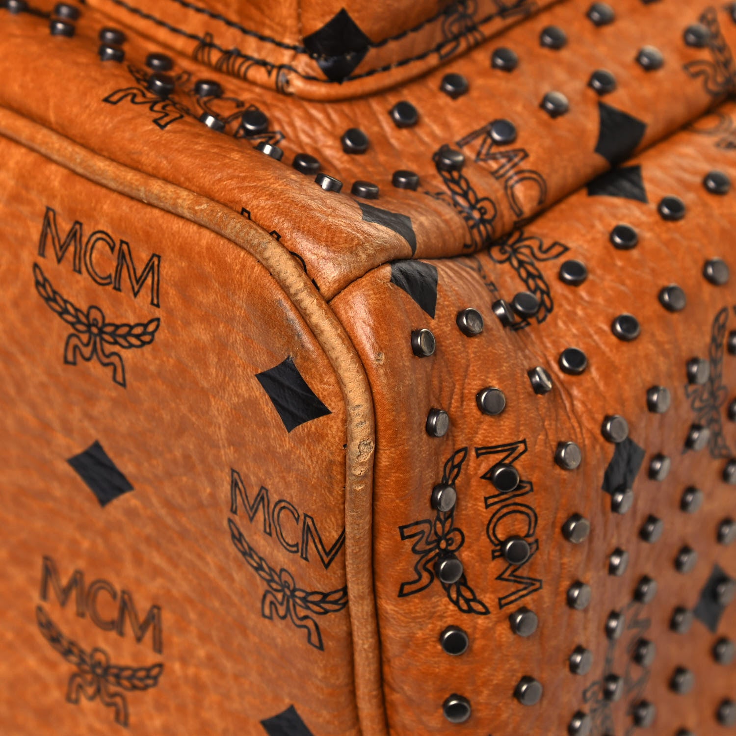 MCM Visetos Studded Medium Dual Stark Backpack Cognac Black 9 of 16