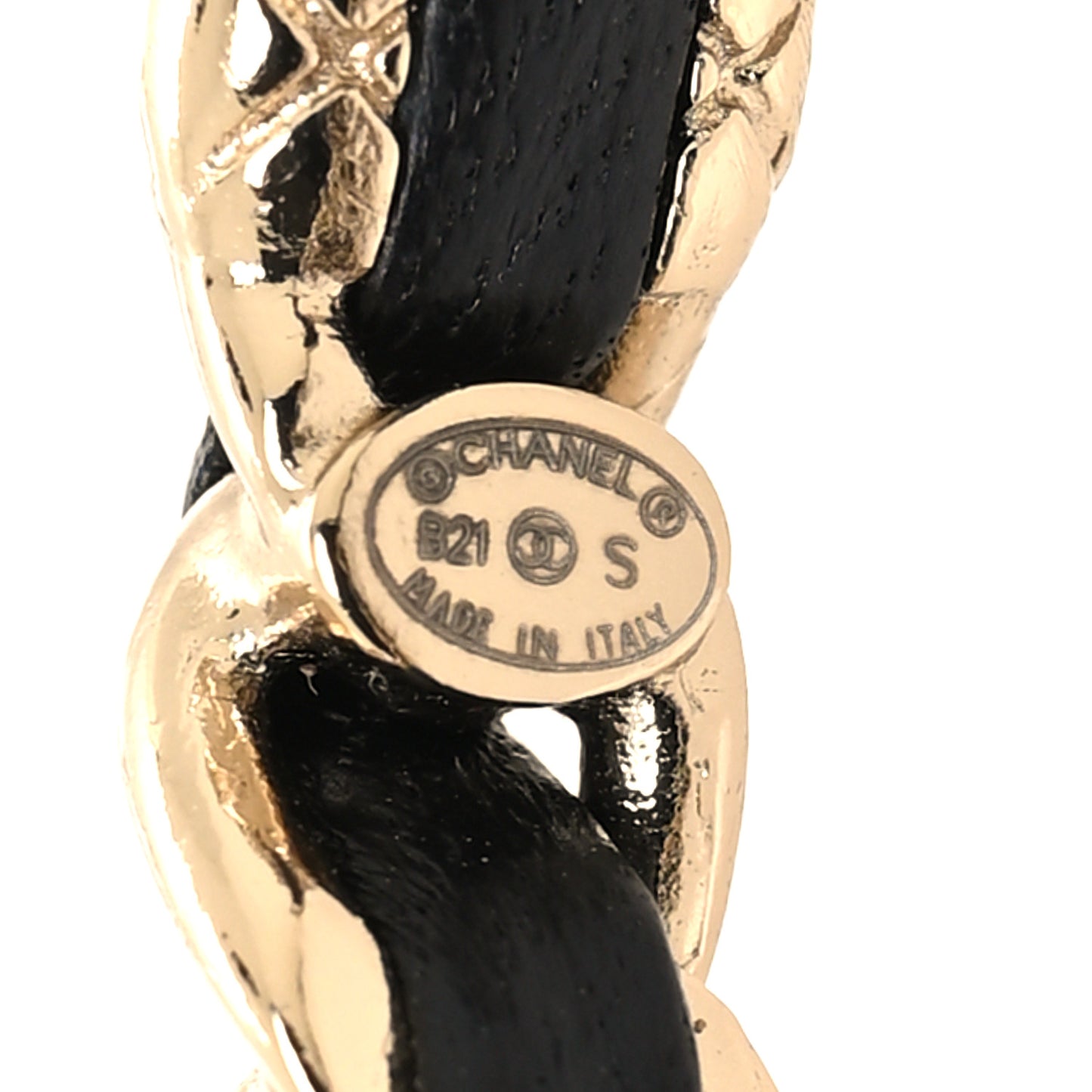 Metal Lambskin Quilted CC Turnlock Chain Hoop Earrings Gold Black