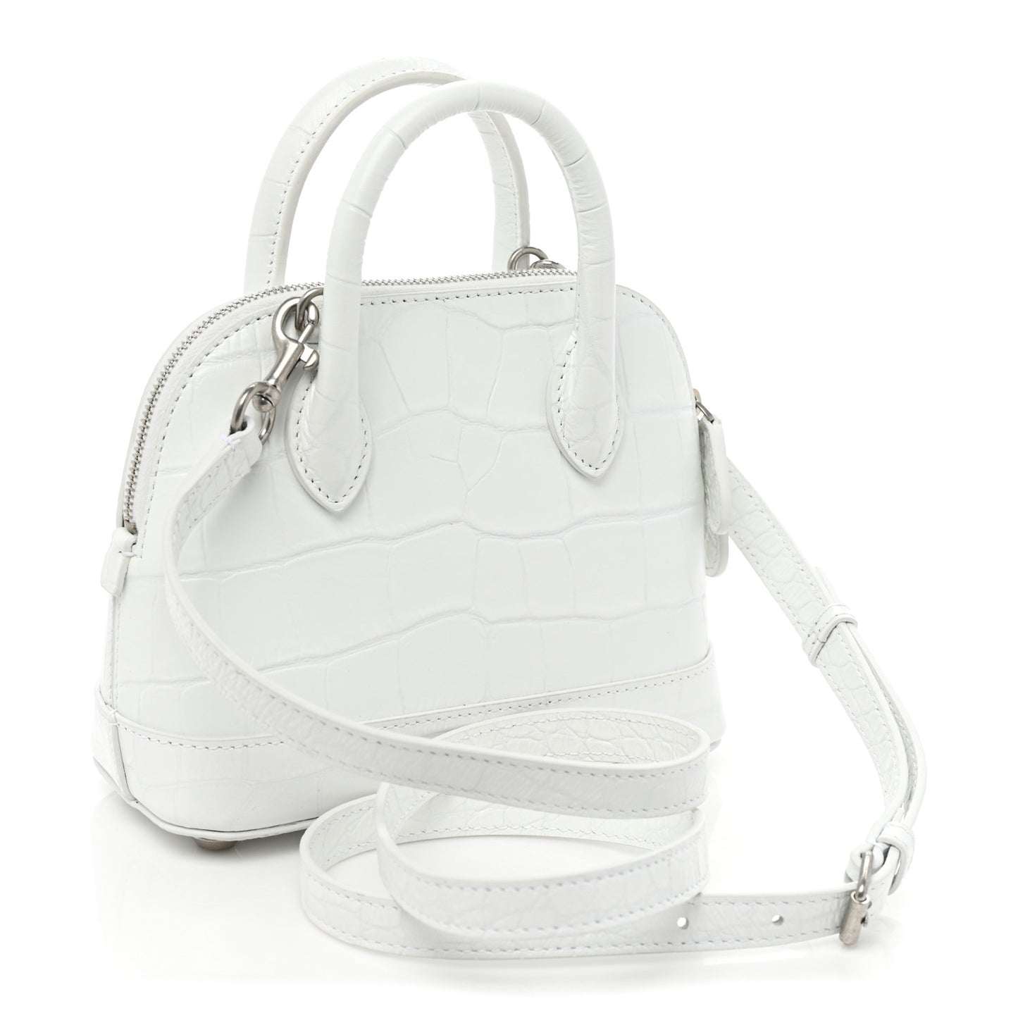Calfskin Crocodile Embossed XXS Ville Top Handle Bag White Black