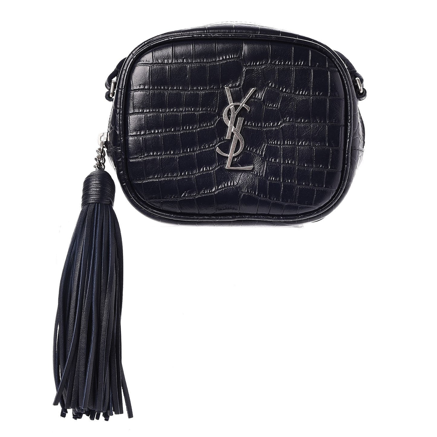 Calfskin Crocodile Embossed Monogram Blogger Bag Medium Blue