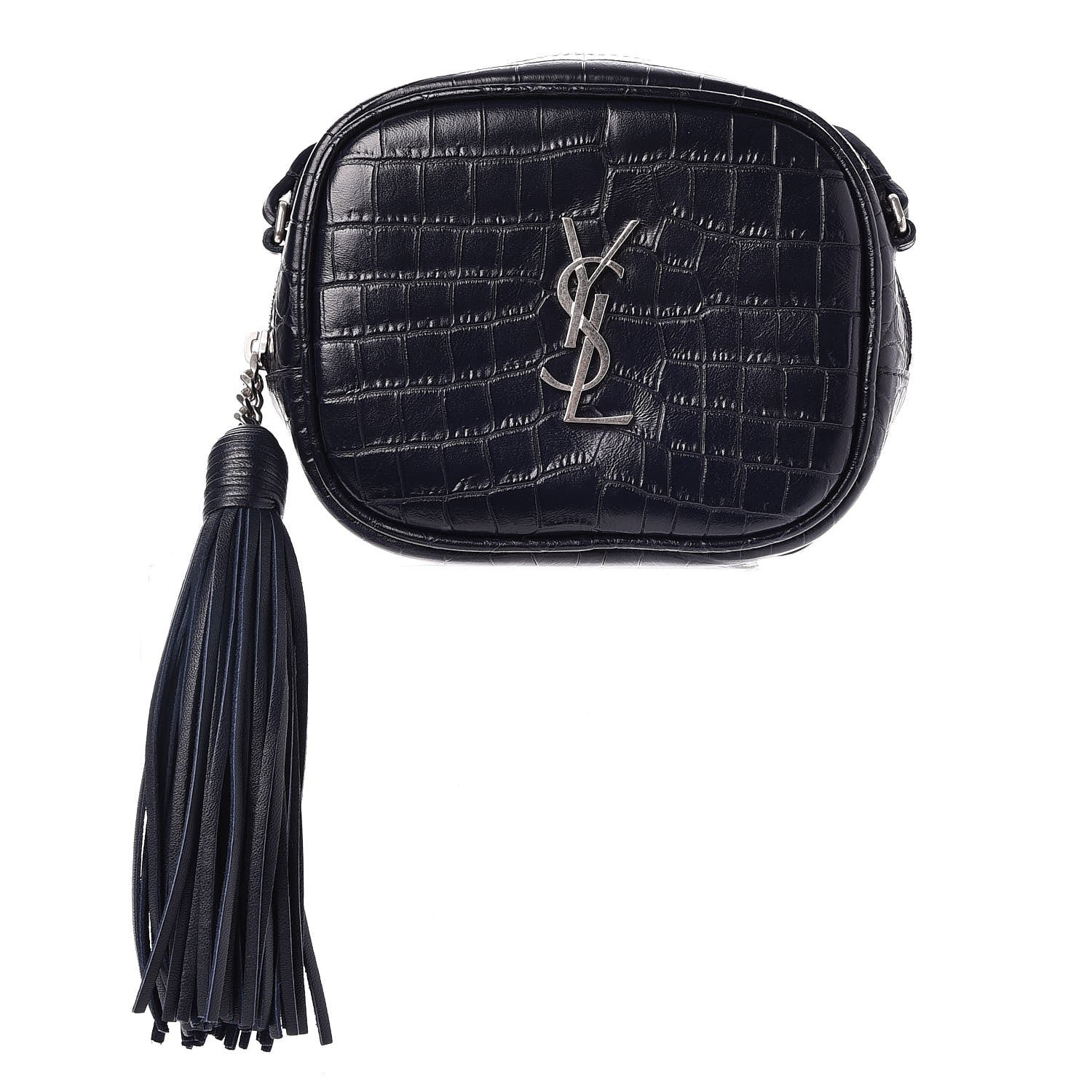 Saint Laurent Calfskin Crocodile Embossed Monogram Blogger Bag Medium Blue 1 of 9