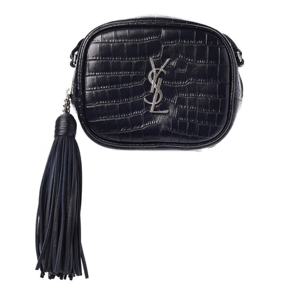 Saint Laurent Calfskin Crocodile Embossed Monogram Blogger Bag Medium Blue 1 of 9