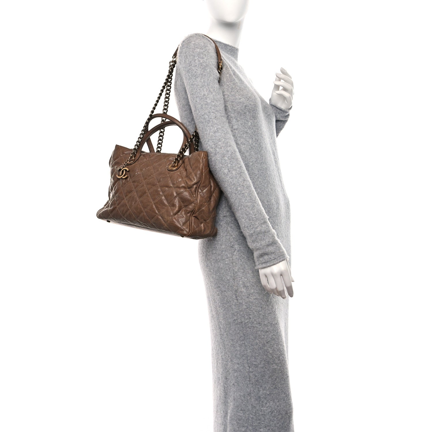 Chanel Glazed Caviar Quilted Small Shiva Tote Brown 2 of 9