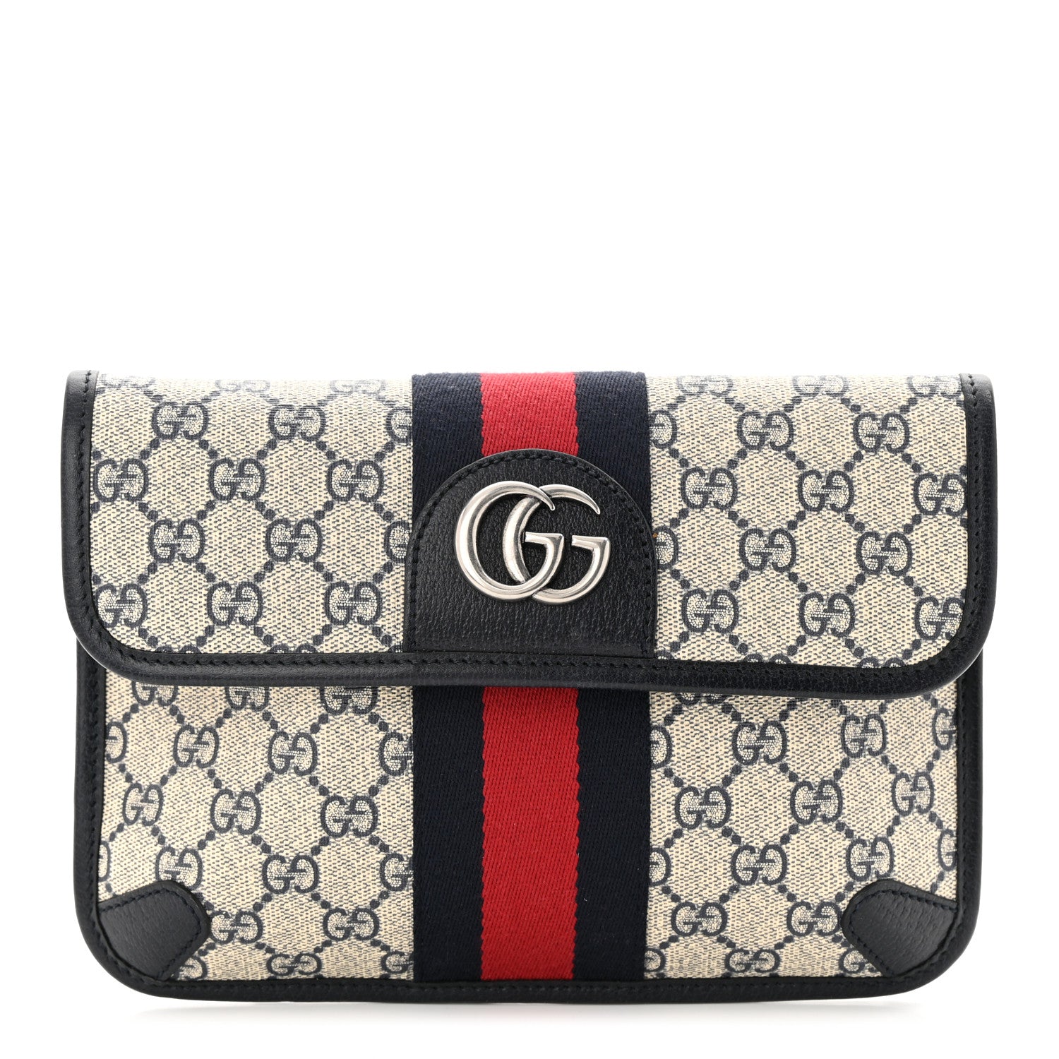 Gucci GG Supreme Monogram Web Small Ophidia Belt Bag 90 36 Beige Navy 1 of 12