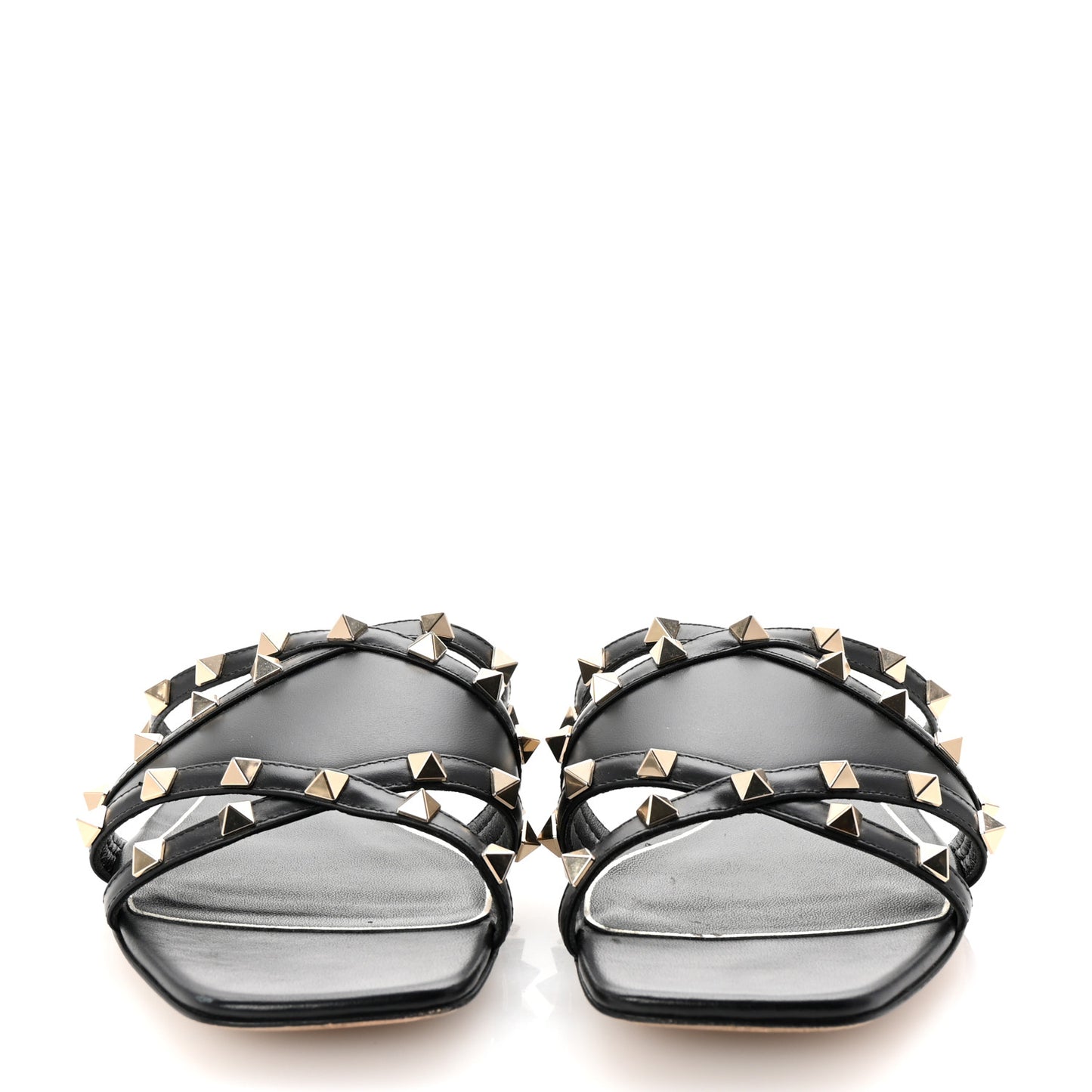 Calfskin Rockstud Slide Sandals 39 Black