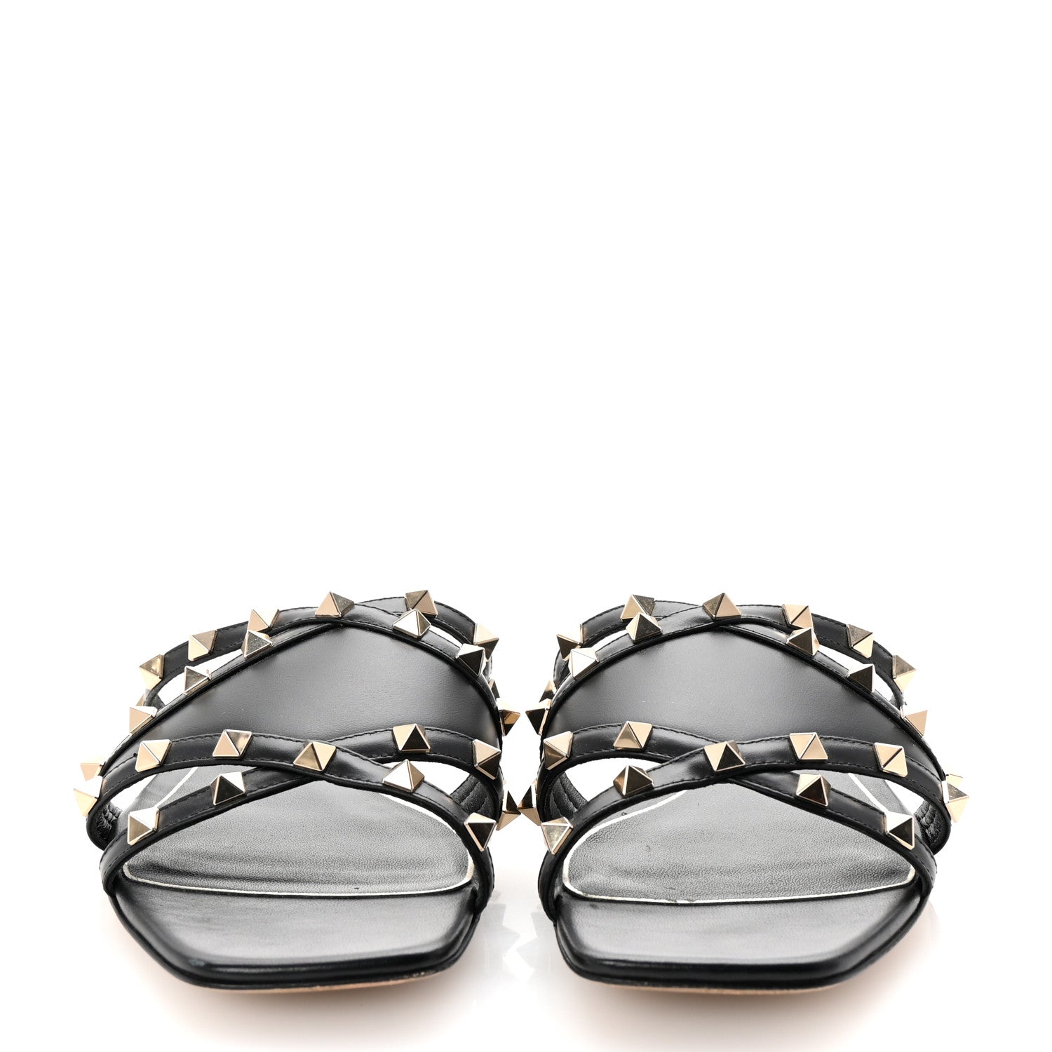 Valentino Garavani Calfskin Rockstud Slide Sandals 39 Black 3 of 9