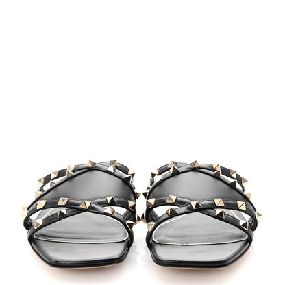 Valentino Garavani Calfskin Rockstud Slide Sandals 39 Black 3 of 9
