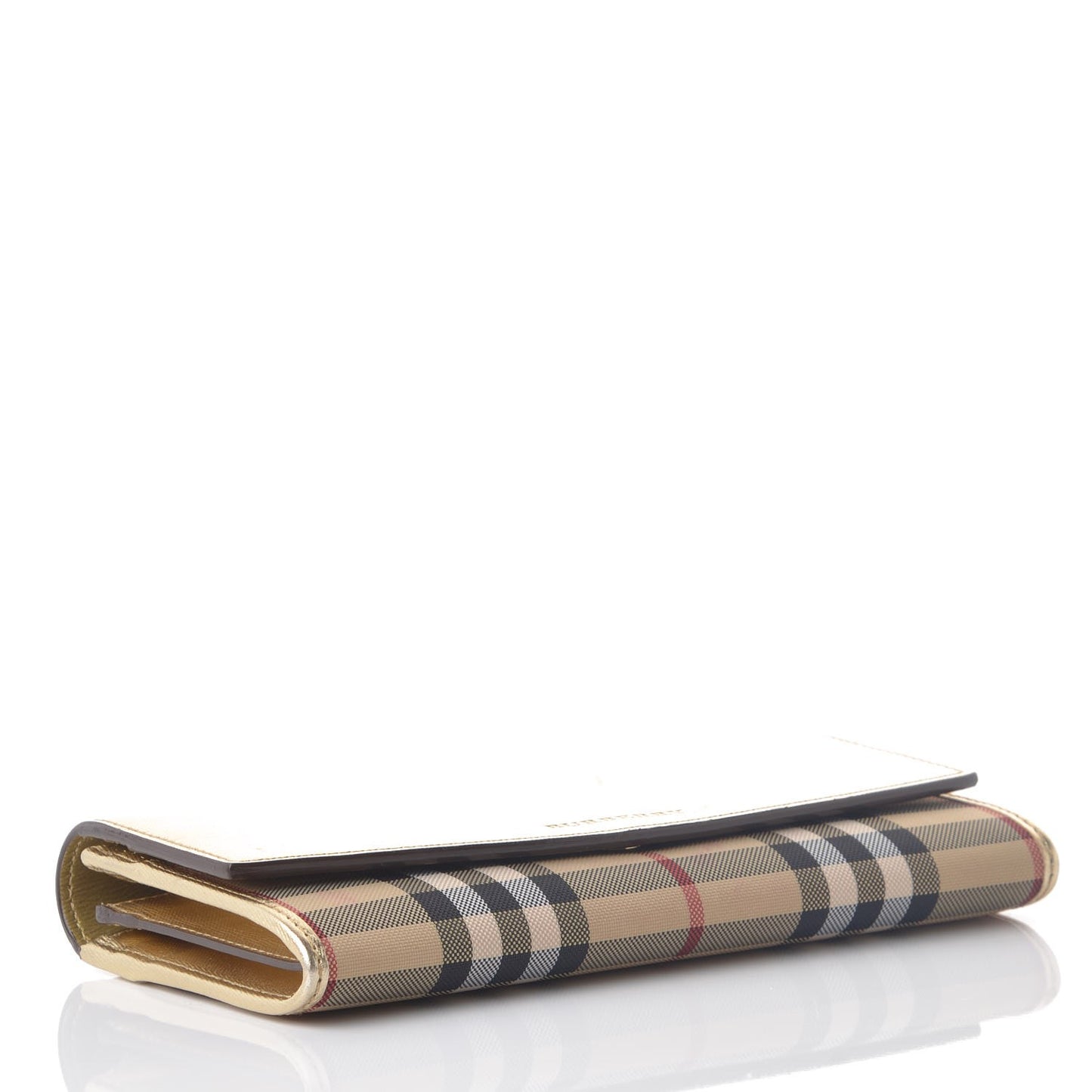Metallic Calfskin Horseferry Check Porter Continental Wallet Gold