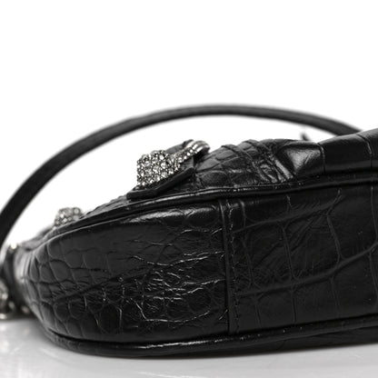 Balenciaga Extra Supple Calfskin Crystal Crocodile Embossed Le Cagole Mini Purse With Chain Black 7 of 8