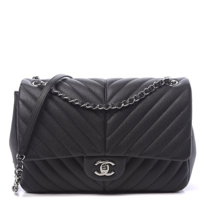 Chanel Caviar Chevron Quilted Large Puffy CC Flap Black 1 of 11