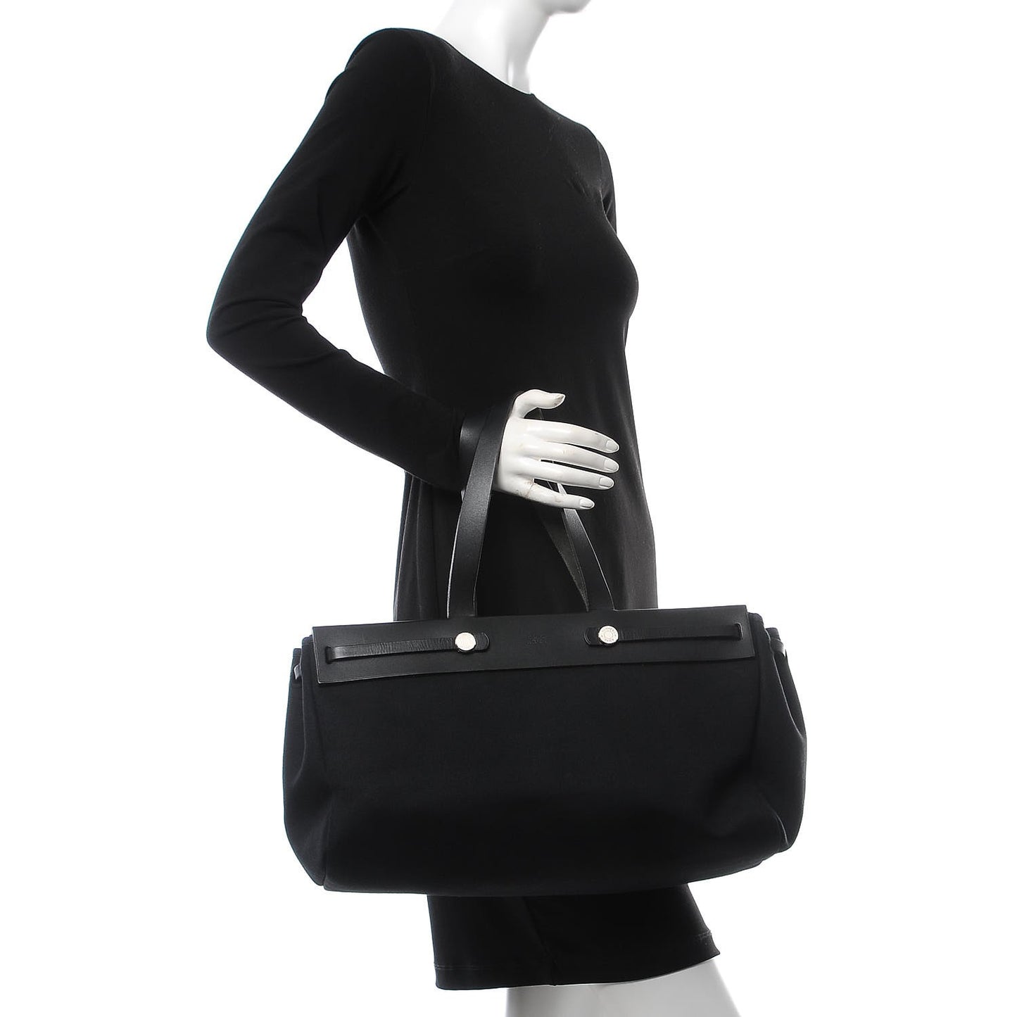 Toile Calfskin Herbag Cabas MM Black