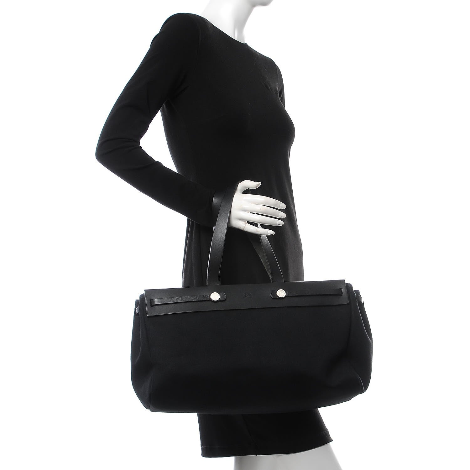 Hermes Toile Calfskin Herbag Cabas MM Black 2 of 10