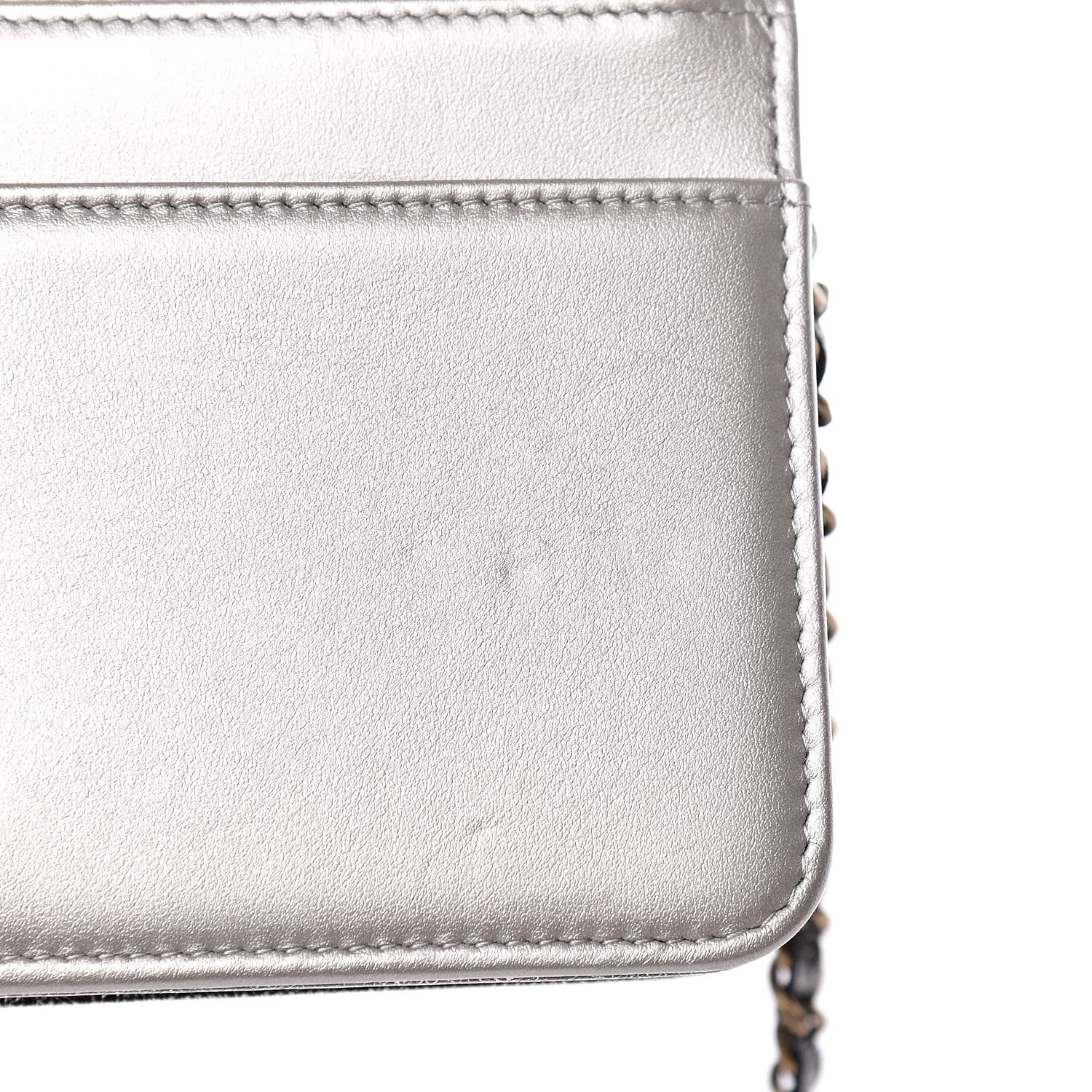 Chanel Cracked Metallic Calfskin Quilted Boy Wallet On Chain WOC Dark Silver 11 of 18