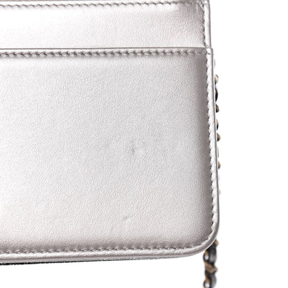 Chanel Cracked Metallic Calfskin Quilted Boy Wallet On Chain WOC Dark Silver 11 of 18
