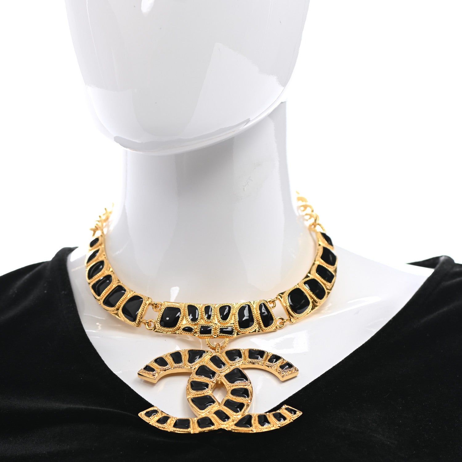 Chanel Resin Along The Nile Large CC Pendant Necklace Gold Black 2 of 7