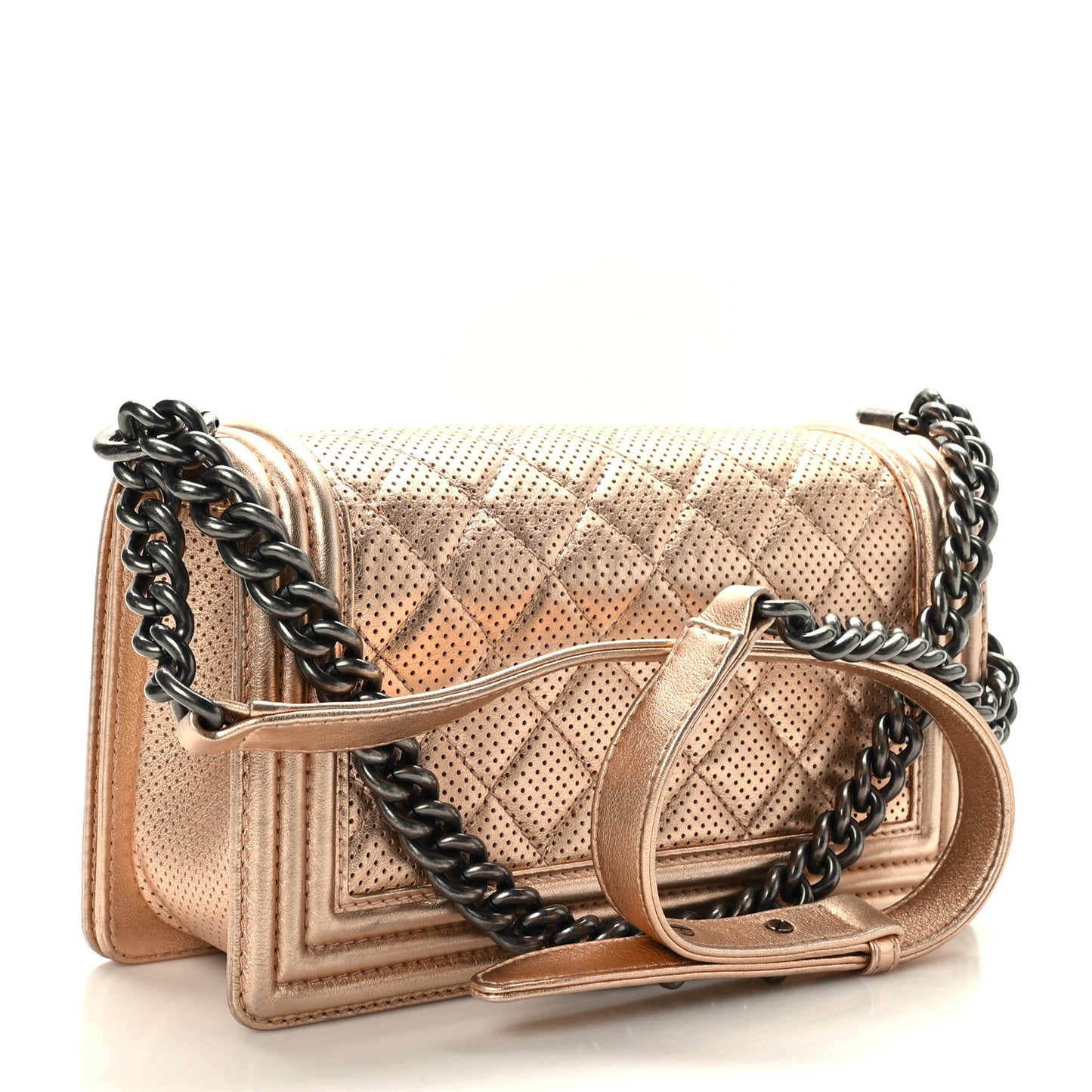 Metallic Perforated Lambskin Quilted Medium Boy Flap Gold