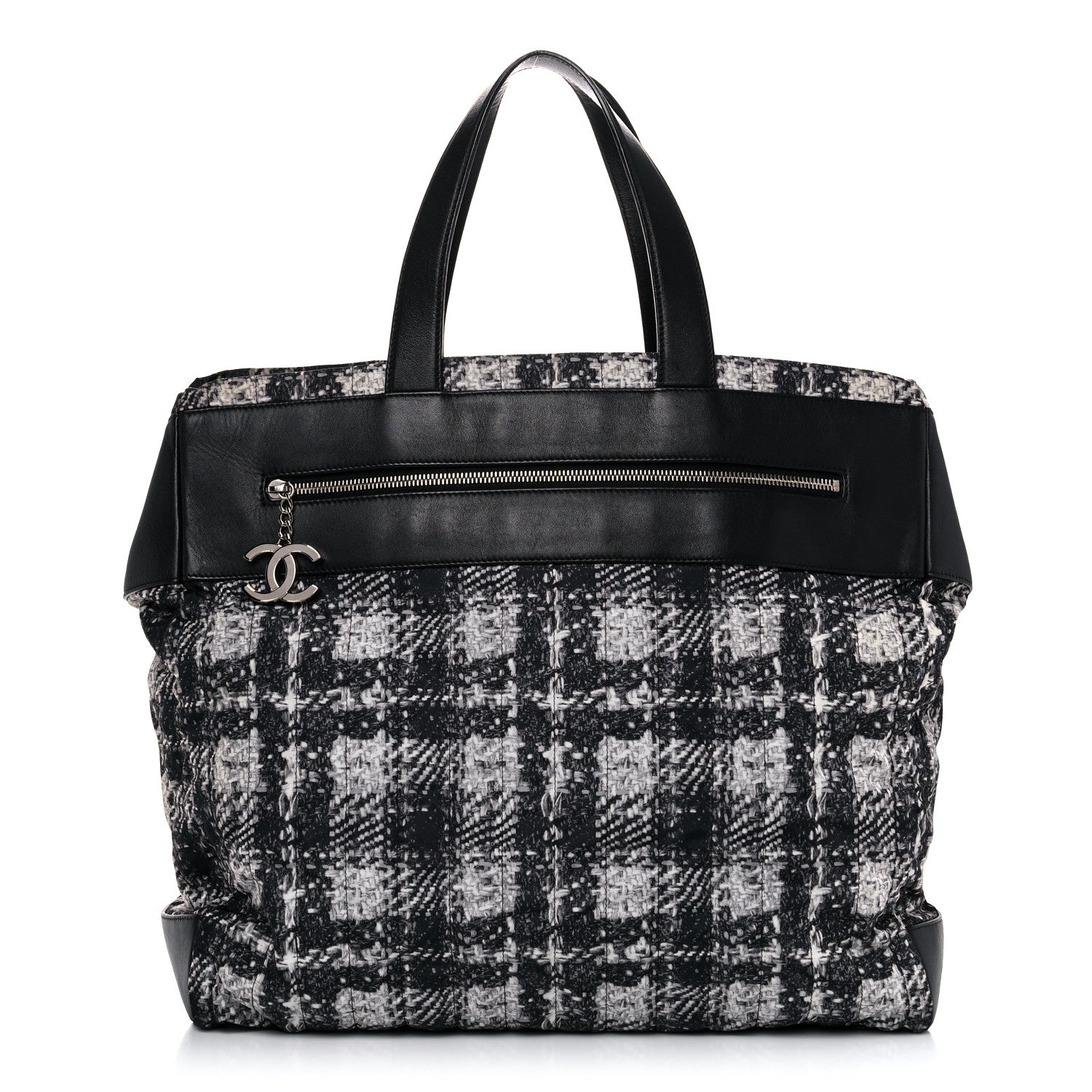 Chanel Lambskin Nylon Tweed Printed Tote Black White 1 of 11