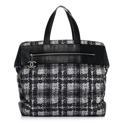 Chanel Lambskin Nylon Tweed Printed Tote Black White 1 of 11