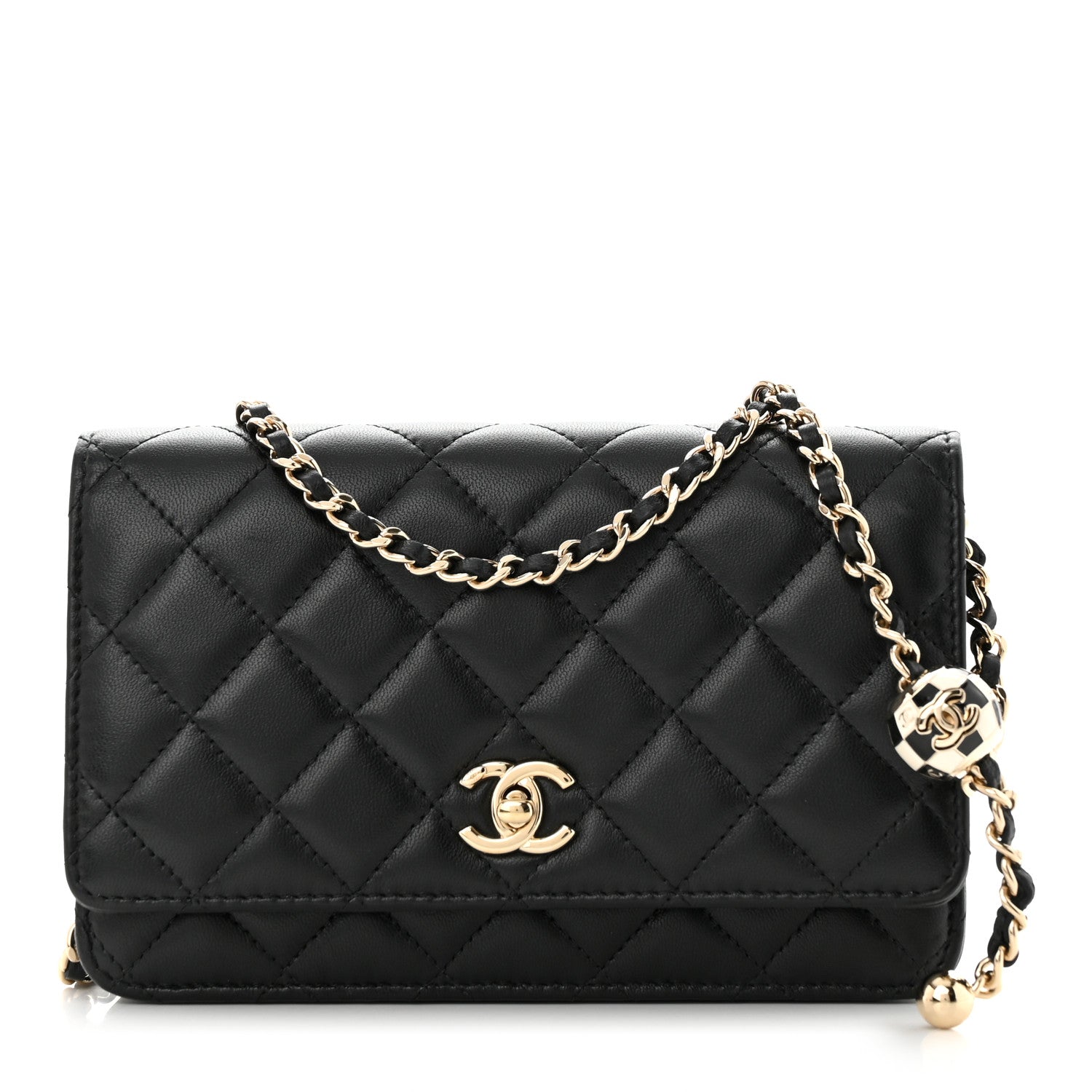 Chanel Lambskin Enamel Quilted Pearl Crush Wallet On Chain WOC Black 1 of 11