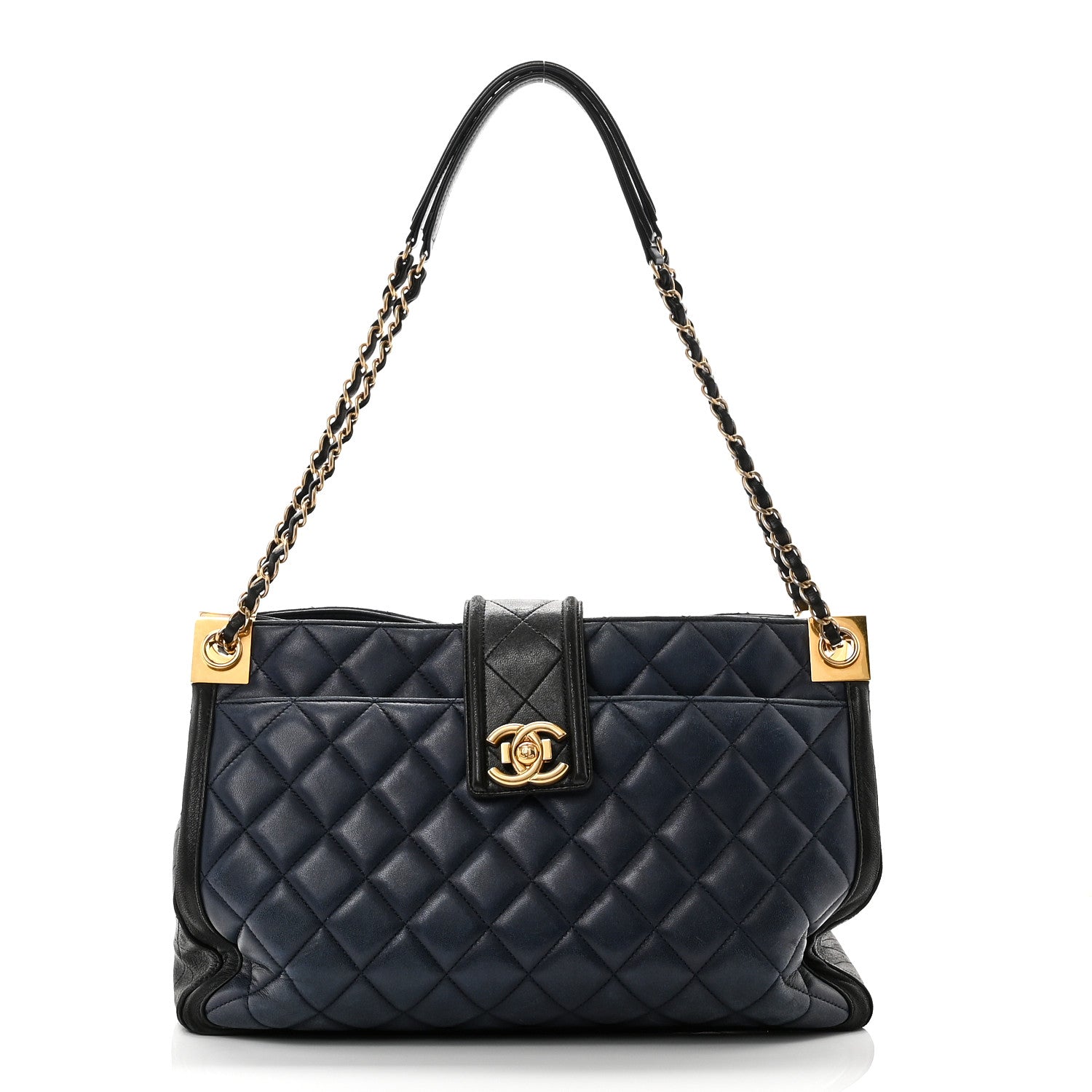 Chanel Lambskin Quilted Elegant CC Shopping Tote Navy Black 1 of 10