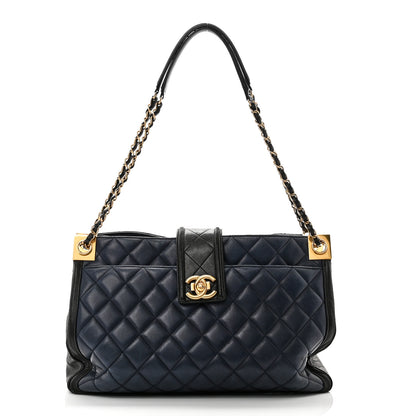 Chanel Lambskin Quilted Elegant CC Shopping Tote Navy Black 1 of 10