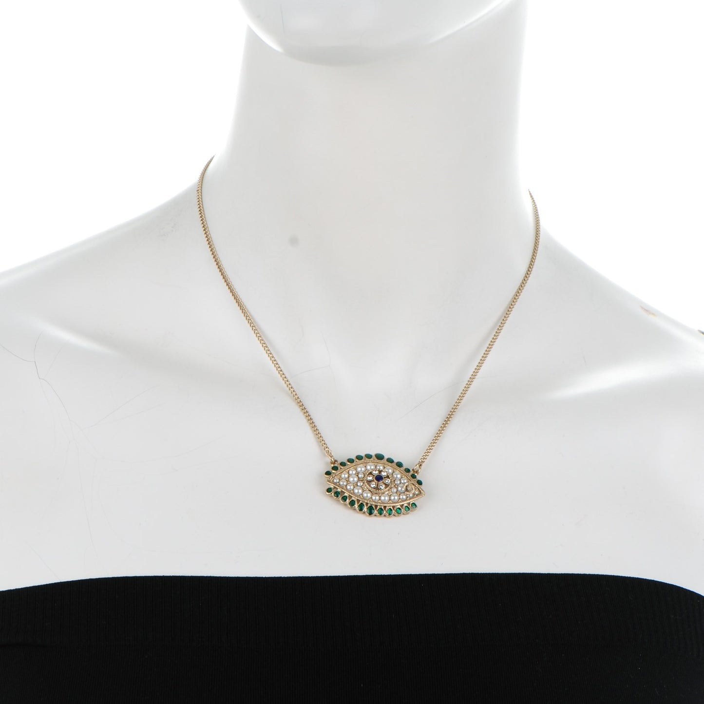 Resin Crystal Glass Pearl Eye Pendant Necklace Gold Multicolor