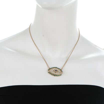 Chanel Resin Crystal Glass Pearl Eye Pendant Necklace Gold Multicolor 2 of 5