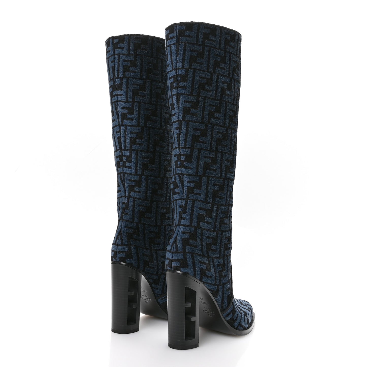 Chenille Jacquard FF 110mm Knee Boots 38 Black Blue