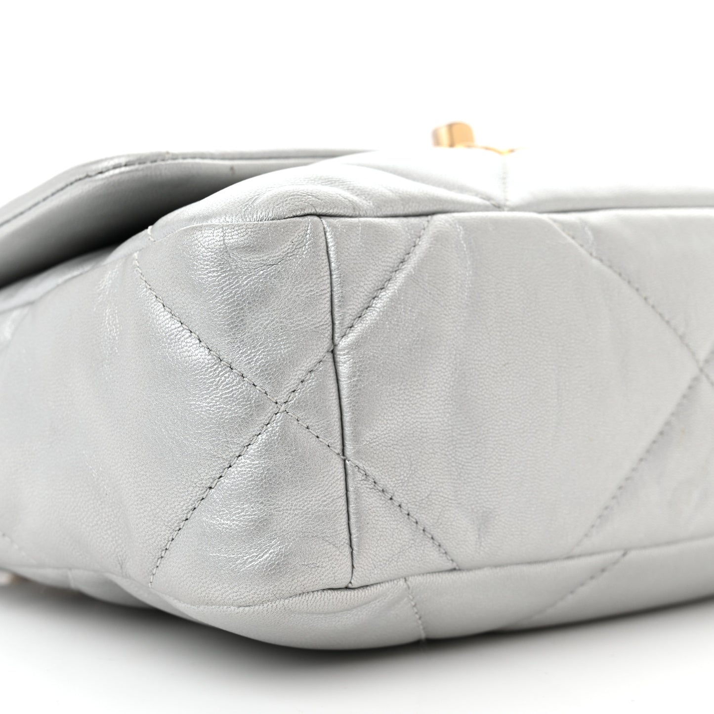 Metallic Goatskin Quilted Medium Chanel 19 Flap Silver