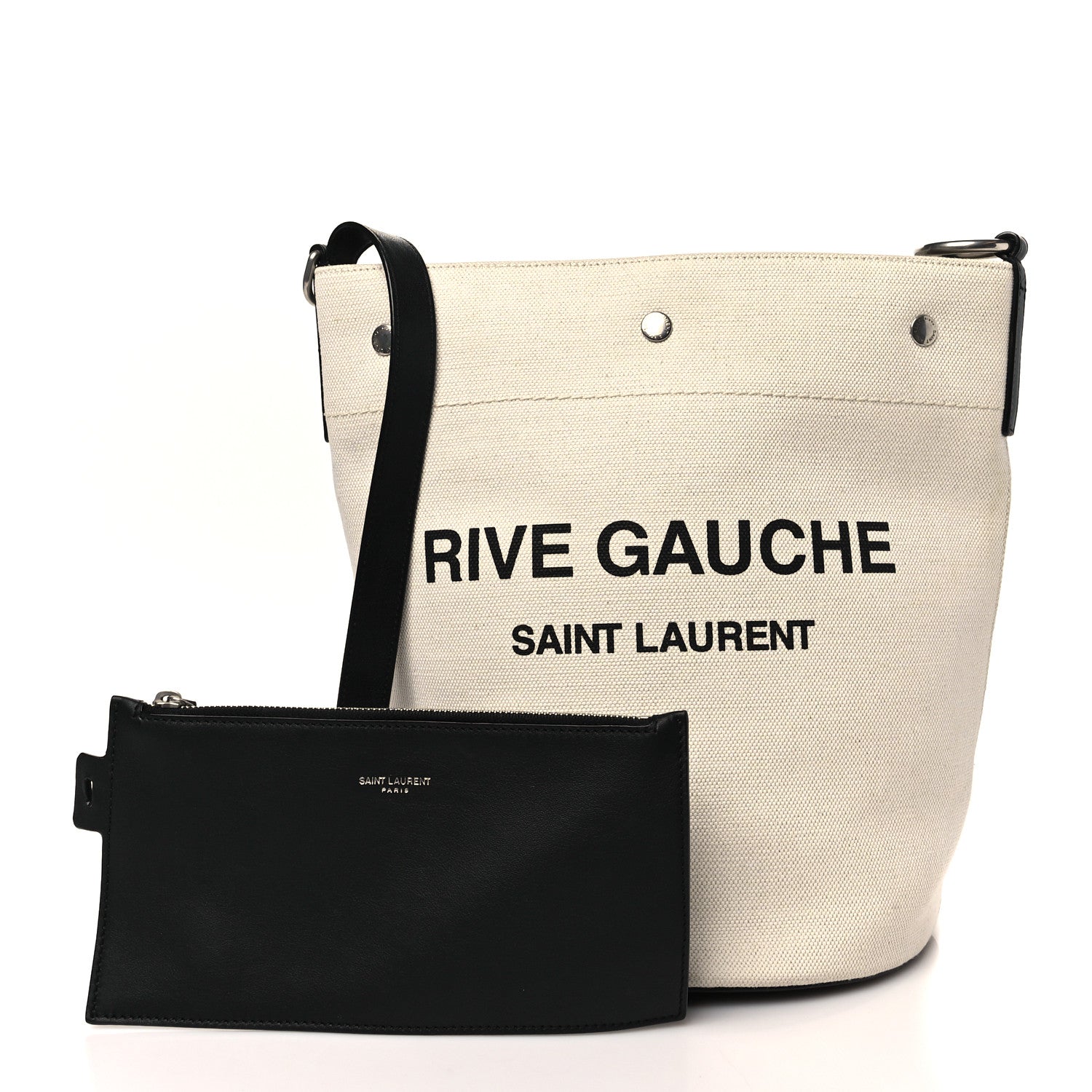 Saint Laurent Linen Calfskin Rive Gauche Bucket Bag Greggio Natural 3 of 11