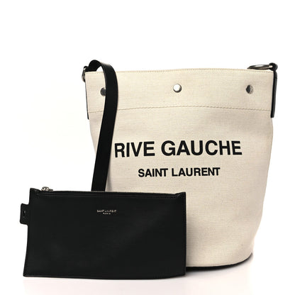 Saint Laurent Linen Calfskin Rive Gauche Bucket Bag Greggio Natural 3 of 11