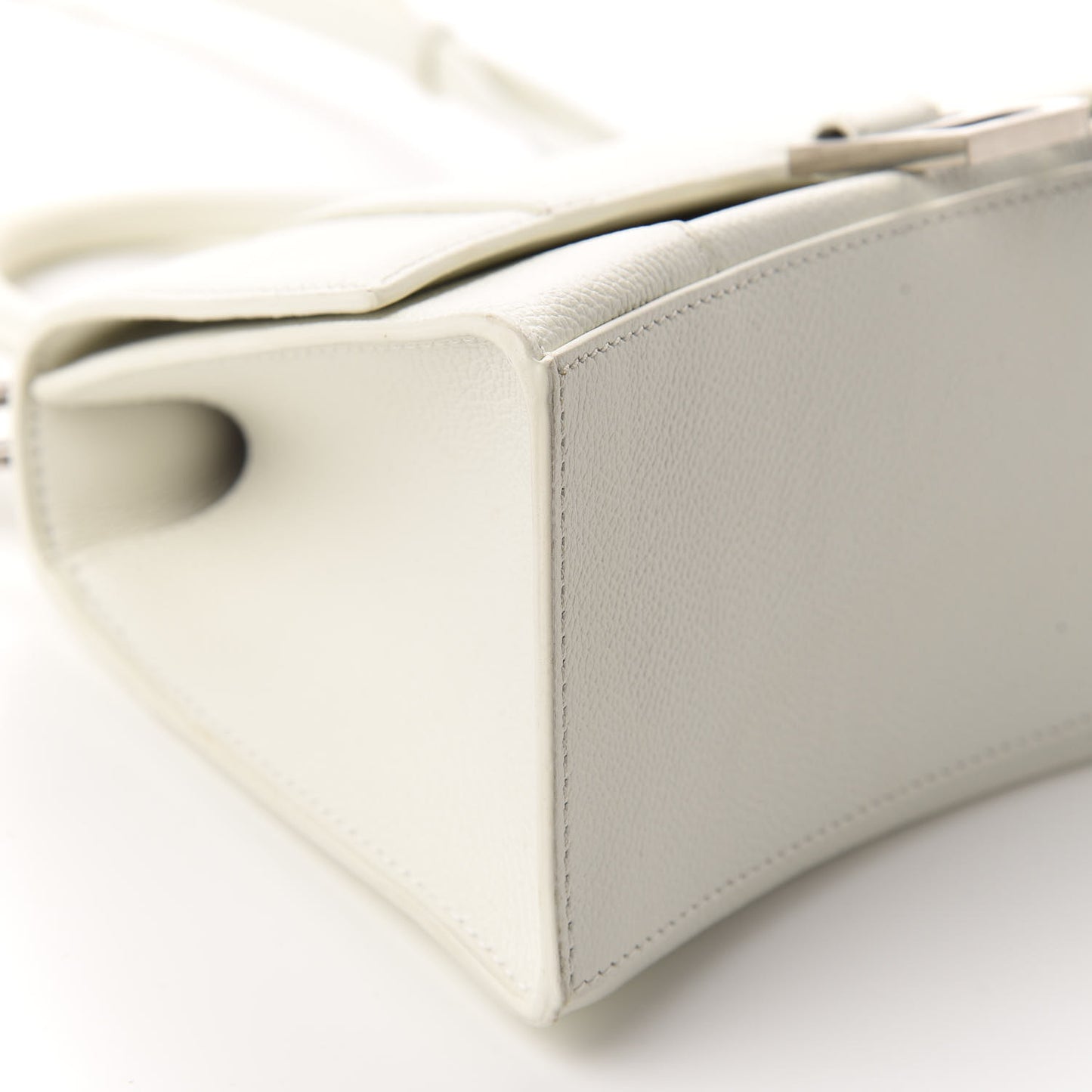 Grained Calfskin Small Hourglass Top Handle Bag White
